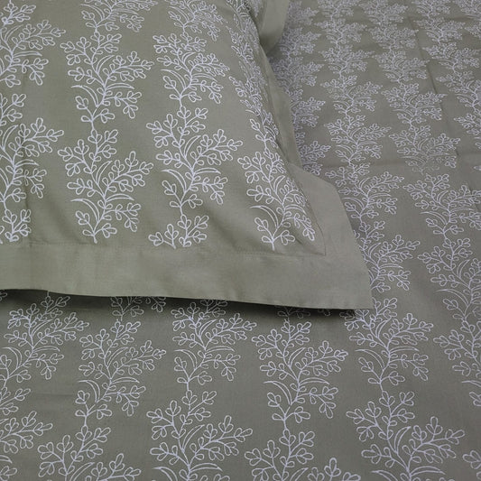 Bed Sheet Block Printed - Green Parsley - LOVE FOR WHITE                                                          