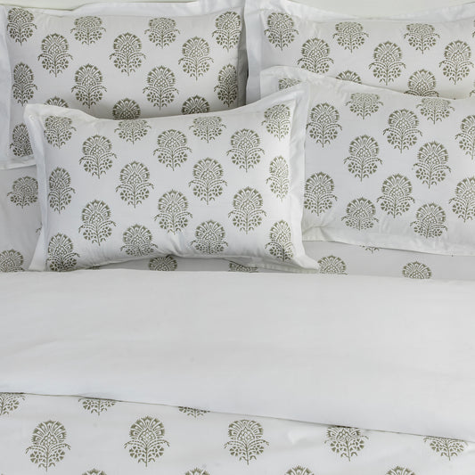 Bed Sheet Hand Block Printed "Hibiscus" - LOVE FOR WHITE                                                          